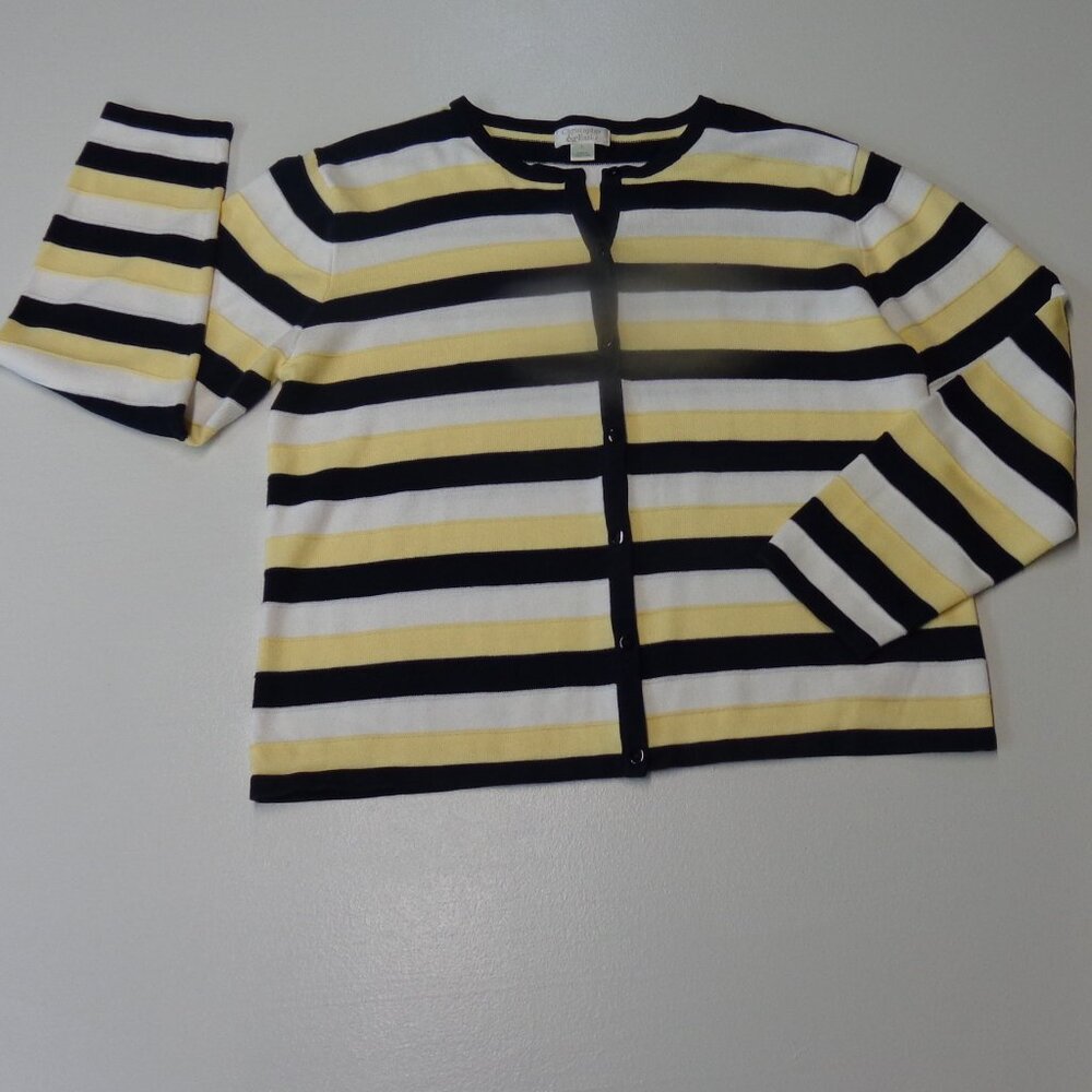 Christopher & Banks Size Large Cardigan Navy/Yellow/White Striped